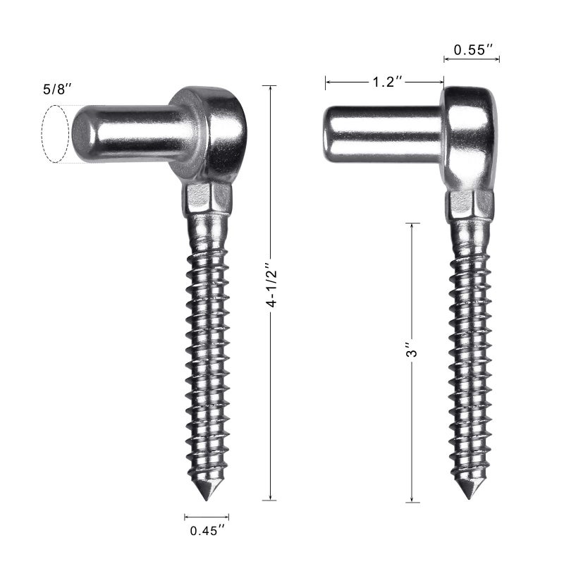 Insaga One-Piece Molding Chain Link Lag Screw Hinge  304 Stainless Steel Post Side Wood Bolt Hinges for Wooden Gate or Post  Screw in Pin Hinge 5/8'' Lag Bolt Hinge (2Pcs  M12) - Image 4